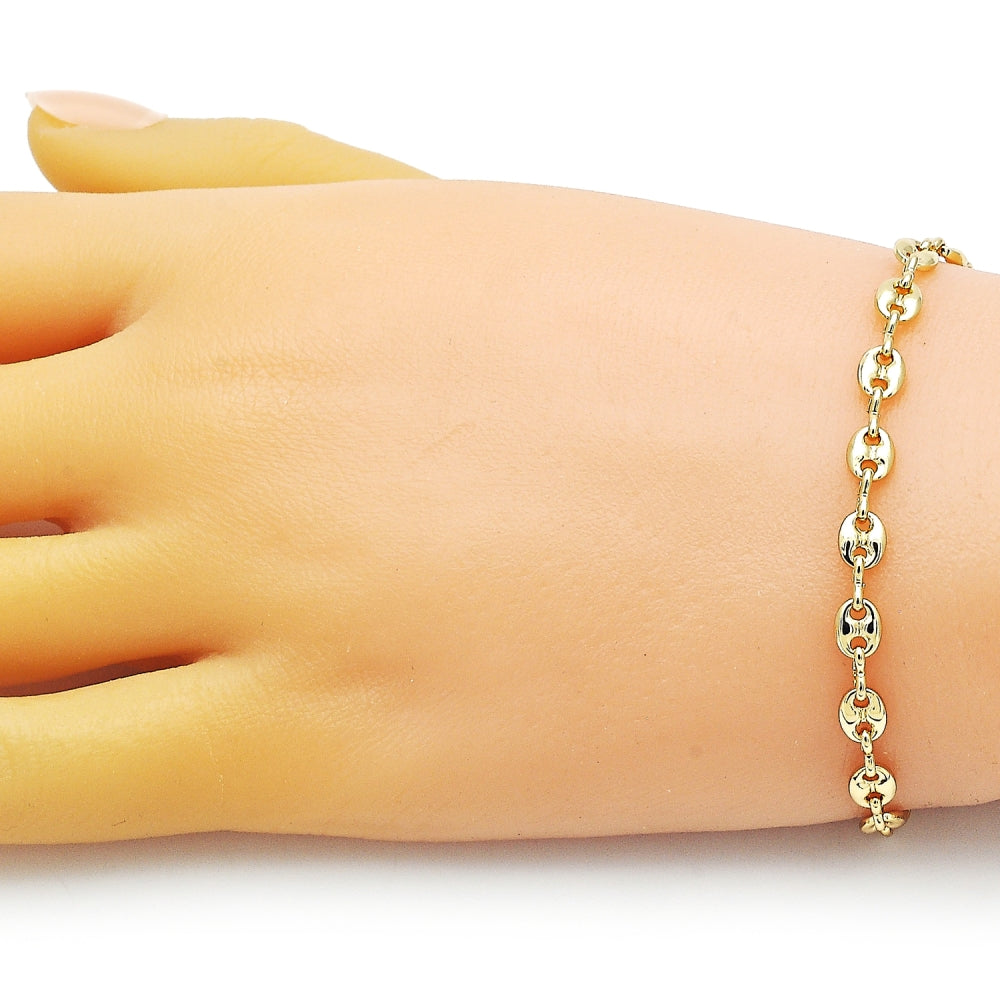 Oro Laminado Basic Bracelet, Gold Filled Style Puff Mariner Design, Polished, Golden Finish