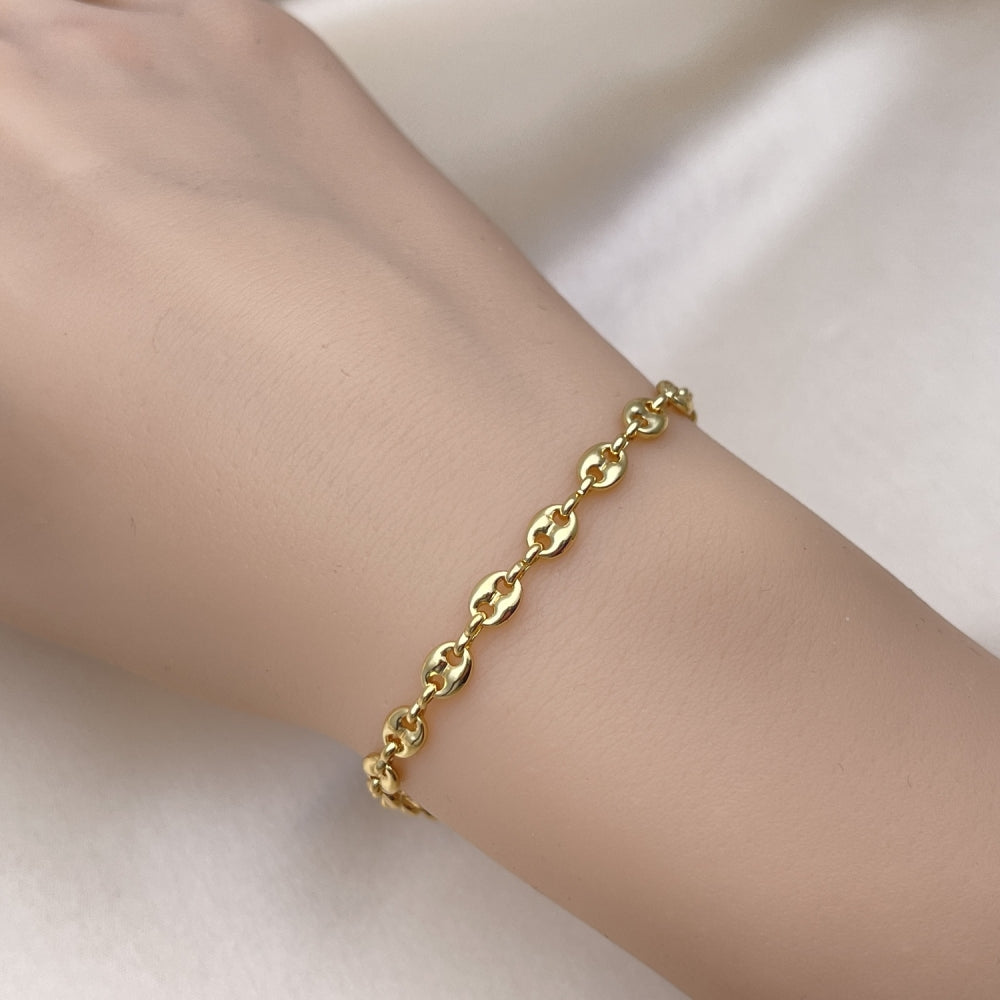 Oro Laminado Basic Bracelet, Gold Filled Style Puff Mariner Design, Polished, Golden Finish