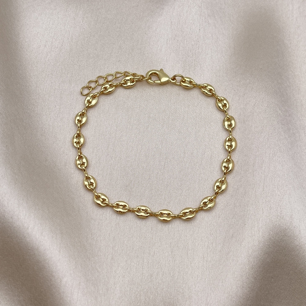 Oro Laminado Basic Bracelet, Gold Filled Style Puff Mariner Design, Polished, Golden Finish