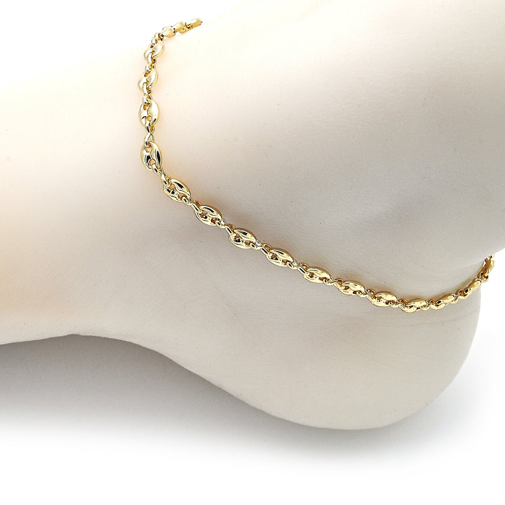 Oro Laminado Basic Anklet, Gold Filled Style Puff Mariner Design, Polished, Golden Finish