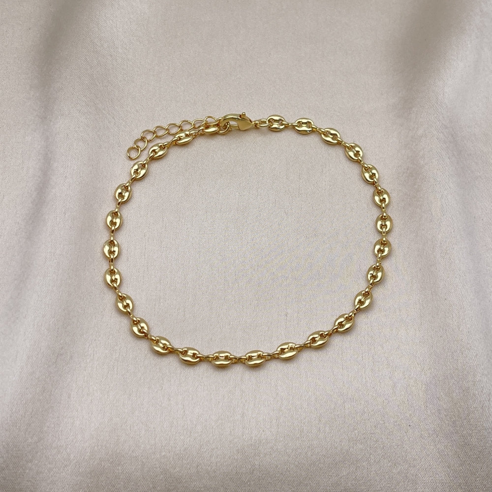 Oro Laminado Basic Anklet, Gold Filled Style Puff Mariner Design, Polished, Golden Finish