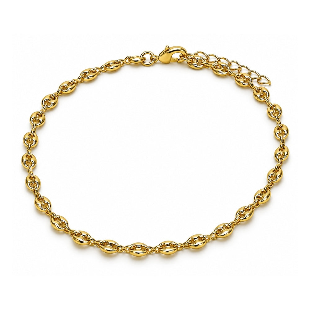 Oro Laminado Basic Anklet, Gold Filled Style Puff Mariner Design, Polished, Golden Finish