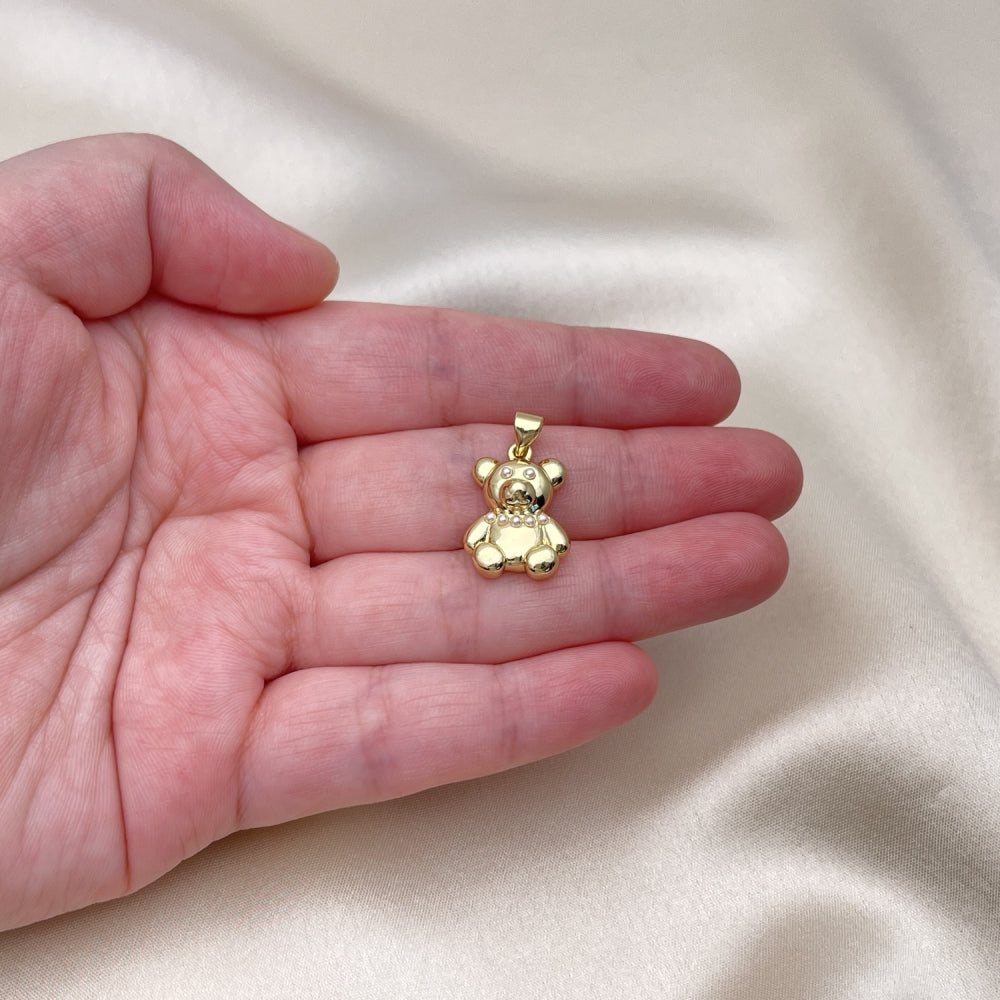 Oro Laminado Fancy Pendant, Gold Filled Style Teddy Bear Design, with Ivory Pearl, Polished, Golden Finish