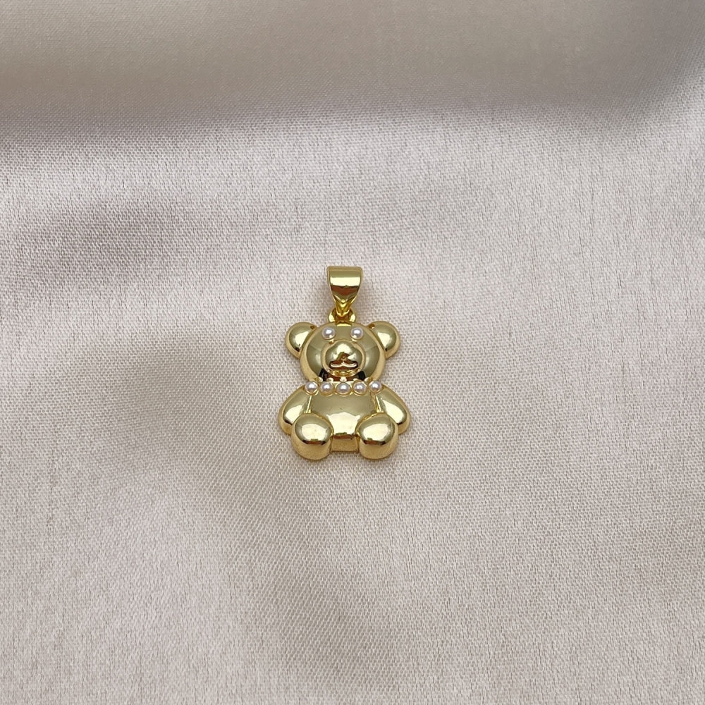 Oro Laminado Fancy Pendant, Gold Filled Style Teddy Bear Design, with Ivory Pearl, Polished, Golden Finish
