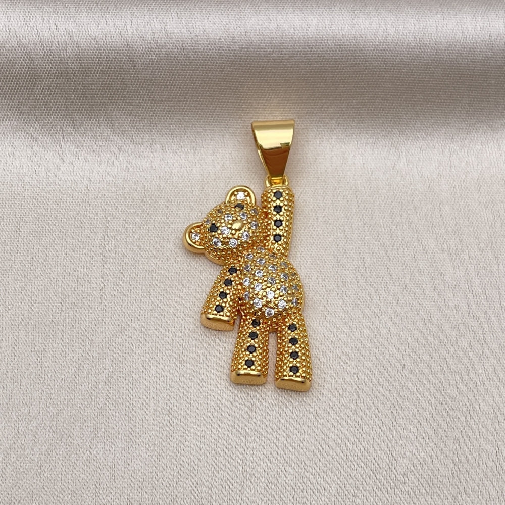 Oro Laminado Fancy Pendant, Gold Filled Style Teddy Bear Design, with White and Black Micro Pave, Polished, Golden Finish