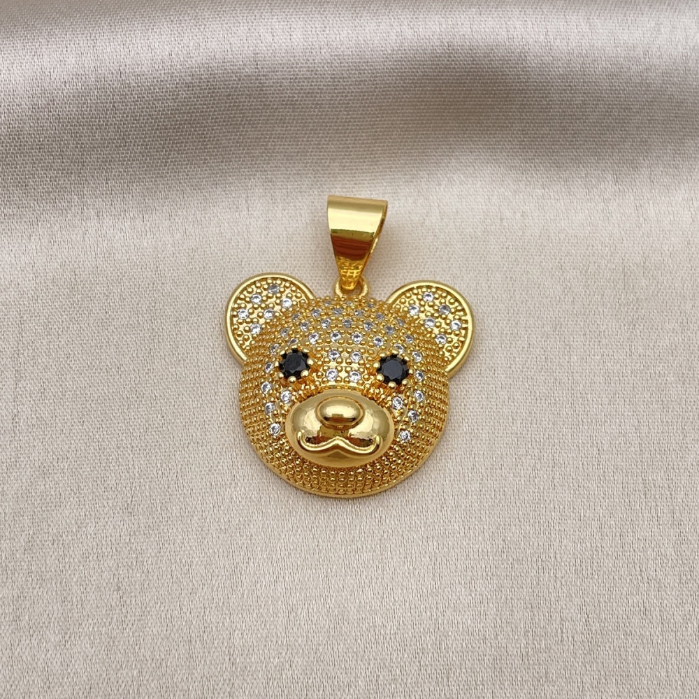 Oro Laminado Fancy Pendant, Gold Filled Style Teddy Bear Design, with White Micro Pave and Black Cubic Zirconia, Polished, Golden Finish
