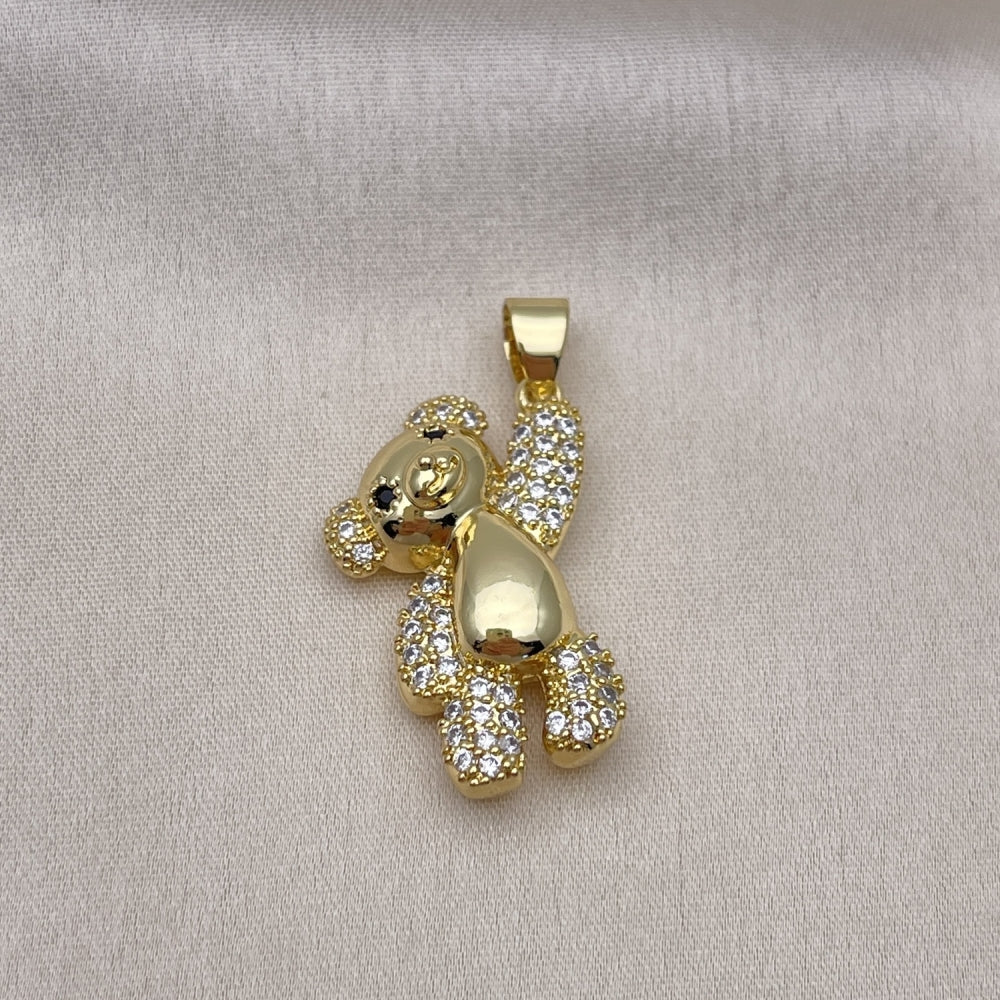 Oro Laminado Fancy Pendant, Gold Filled Style Teddy Bear Design, with White and Black Micro Pave, Polished, Golden Finish