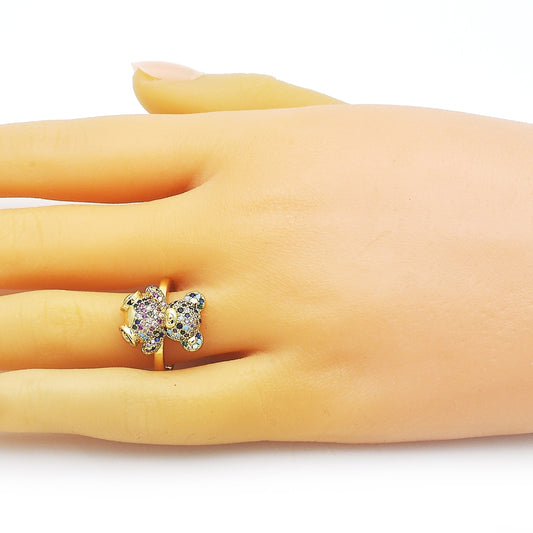 Oro Laminado Multi Stone Ring, Gold Filled Style Teddy Bear Design, with Multicolor Micro Pave, Polished, Golden Finish