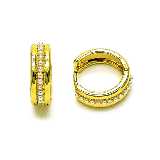 Oro Laminado Huggie Hoop, Gold Filled Style with Ivory Pearl, Polished, Golden Finish