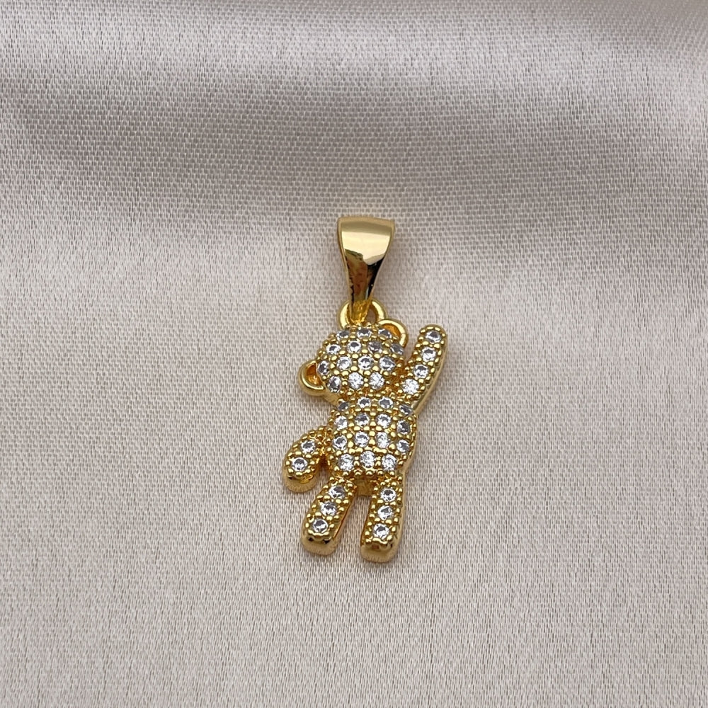 Oro Laminado Fancy Pendant, Gold Filled Style Teddy Bear Design, with White Micro Pave, Polished, Golden Finish