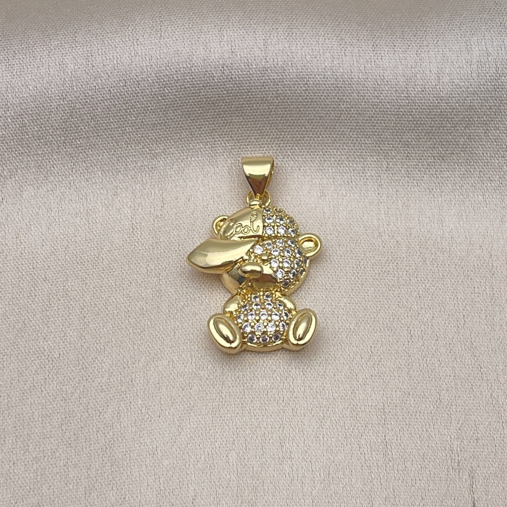 Oro Laminado Fancy Pendant, Gold Filled Style Teddy Bear Design, with White Micro Pave, Polished, Golden Finish
