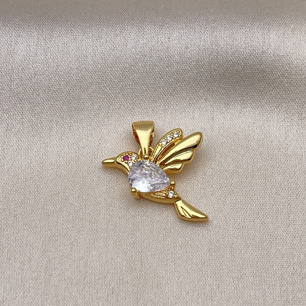 Oro Laminado Fancy Pendant, Gold Filled Style Bird Design, with White Cubic Zirconia and White Micro Pave, Polished, Golden Finish