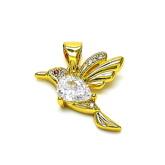 Oro Laminado Fancy Pendant, Gold Filled Style Bird Design, with White Cubic Zirconia and White Micro Pave, Polished, Golden Finish