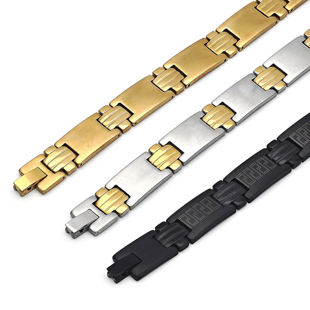 Stainless Steel Solid Bracelet, Polished, Two Tone