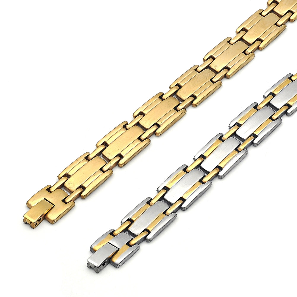 Stainless Steel Solid Bracelet, Polished, Two Tone