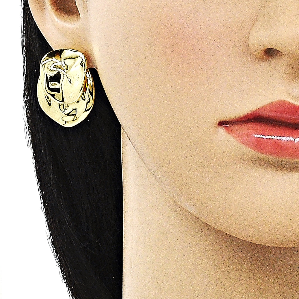 Oro Laminado Stud Earring, Gold Filled Style Polished, Golden Finish
