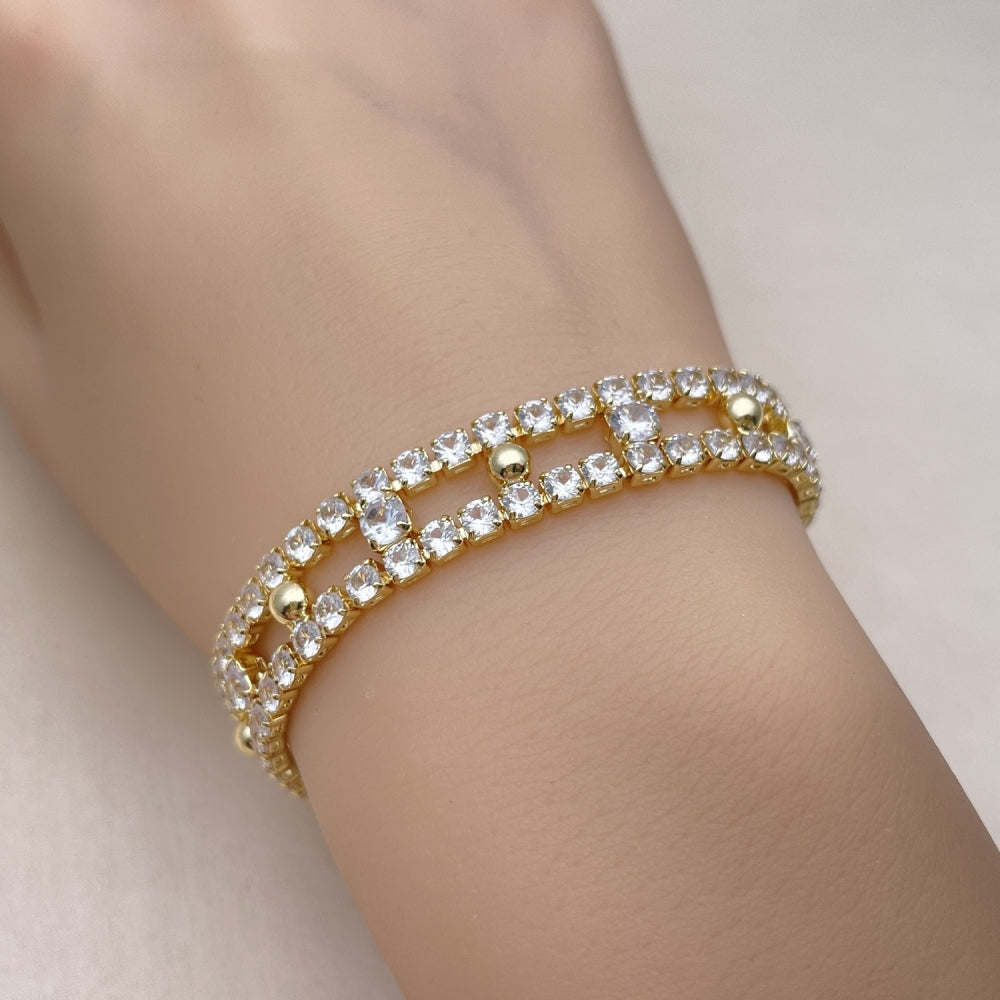 Oro Laminado Tennis Bracelet, Gold Filled Style with White Cubic Zirconia, Polished, Golden Finish