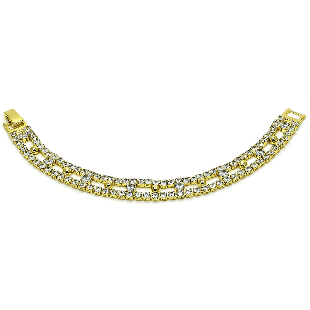 Oro Laminado Tennis Bracelet, Gold Filled Style with White Cubic Zirconia, Polished, Golden Finish