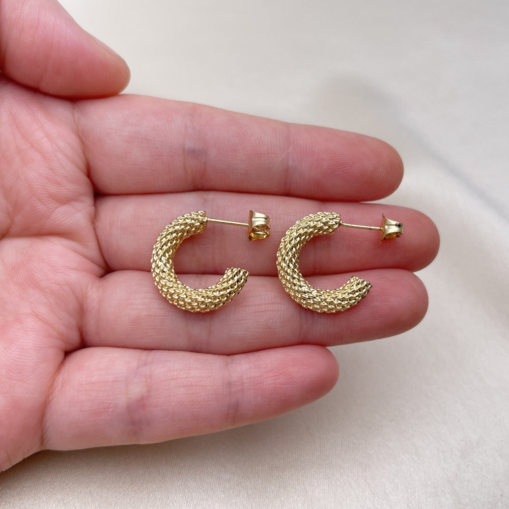 Oro Laminado Small Hoop, Gold Filled Style Rope Design, Diamond Cutting Finish, Golden Finish