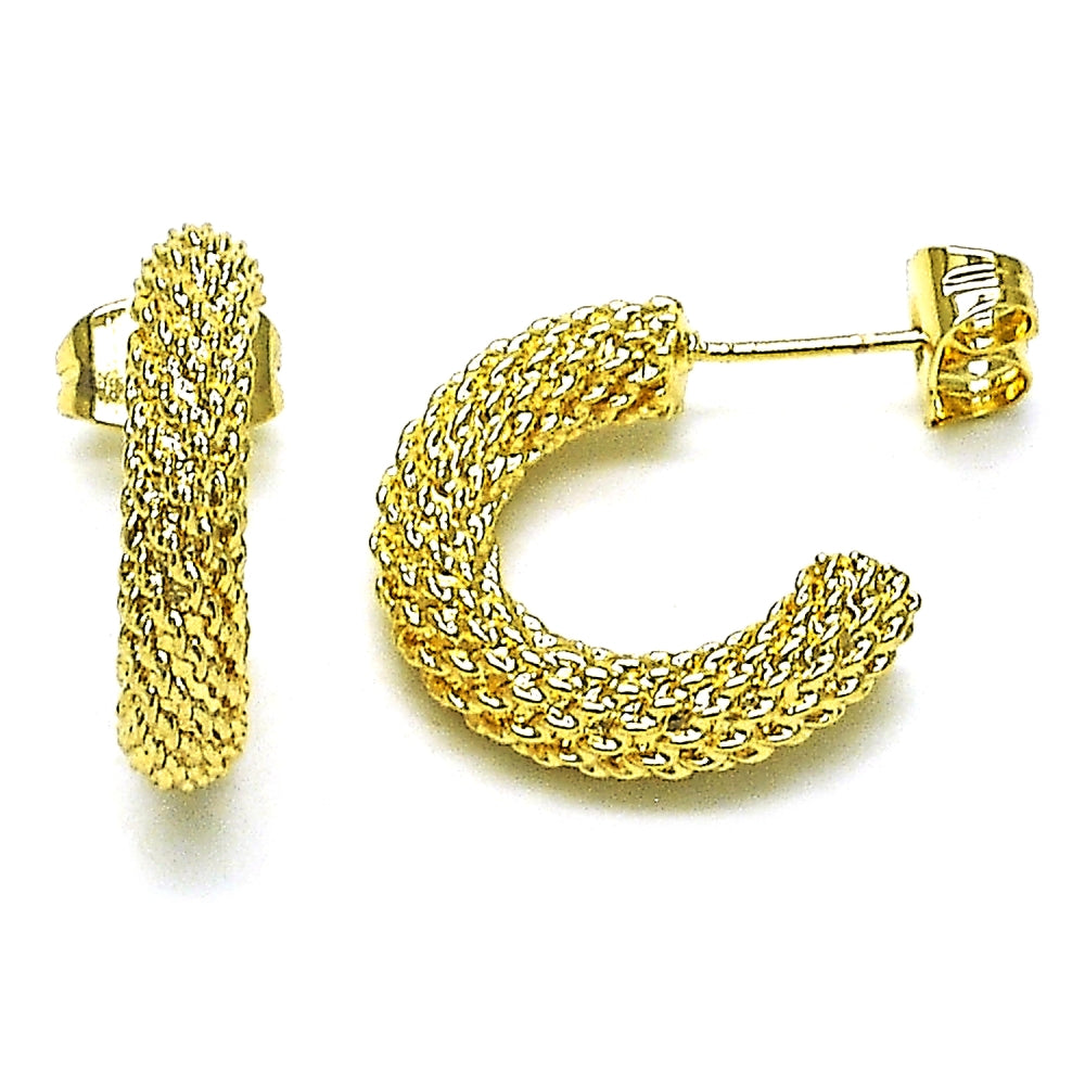 Oro Laminado Small Hoop, Gold Filled Style Rope Design, Diamond Cutting Finish, Golden Finish