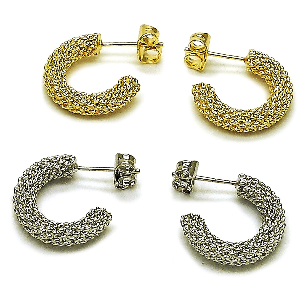 Oro Laminado Small Hoop, Gold Filled Style Rope Design, Diamond Cutting Finish, Golden Finish