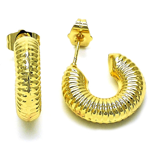 Oro Laminado Small Hoop, Gold Filled Style Hollow Design, Diamond Cutting Finish, Golden Finish