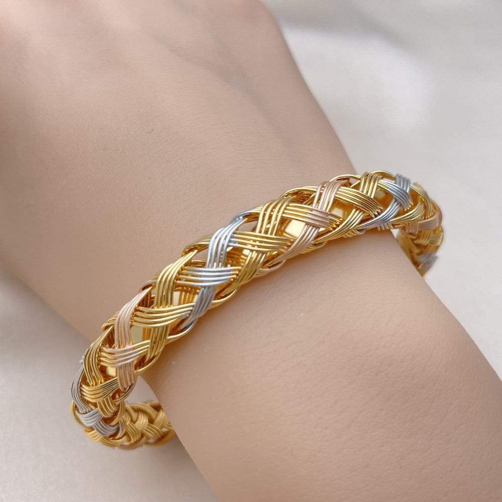 Oro Laminado Individual Bangle, Gold Filled Style Twist Design, Polished, Tricolor