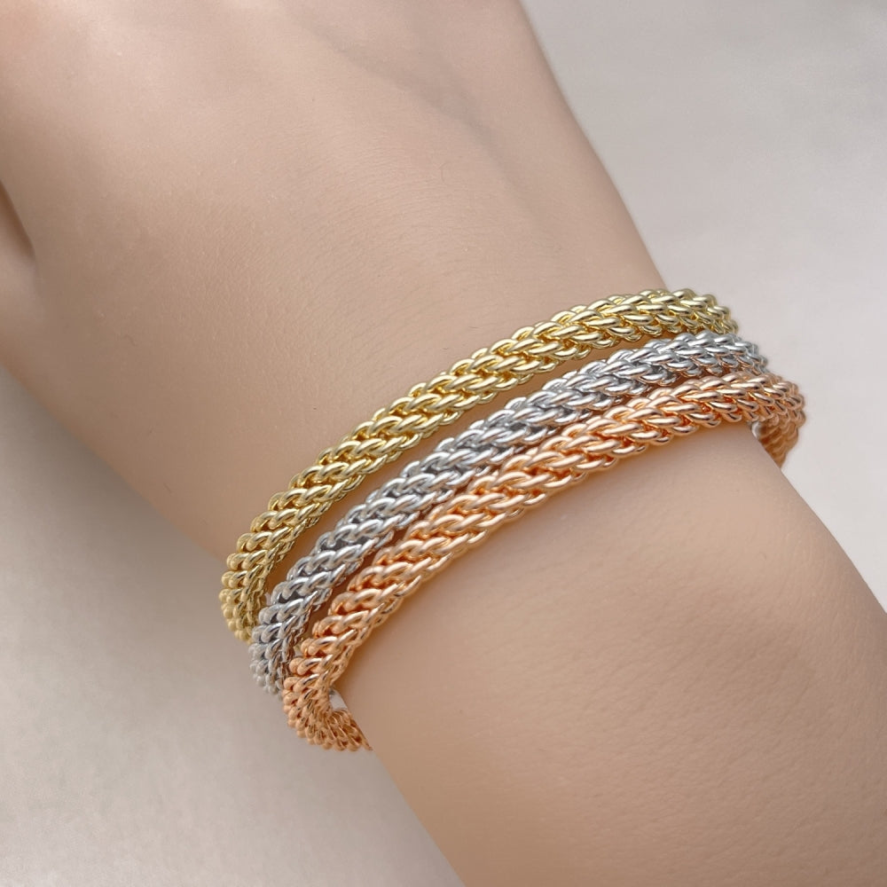 Oro Laminado Trio Bangle, Gold Filled Style Twist and Rope Design, Polished, Tricolor