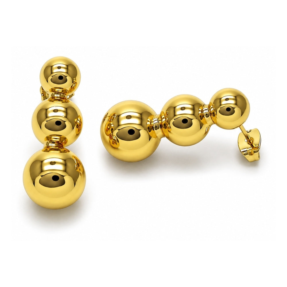 Oro Laminado Long Earring, Gold Filled Style Ball and Hollow Design, Polished, Golden Finish