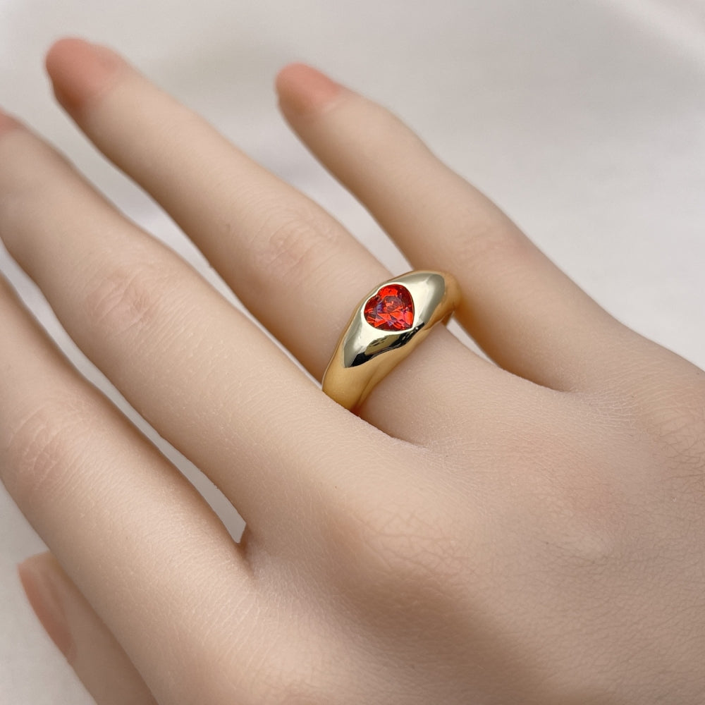Oro Laminado Multi Stone Ring, Gold Filled Style Heart Design, with Garnet Cubic Zirconia, Polished, Golden Finish