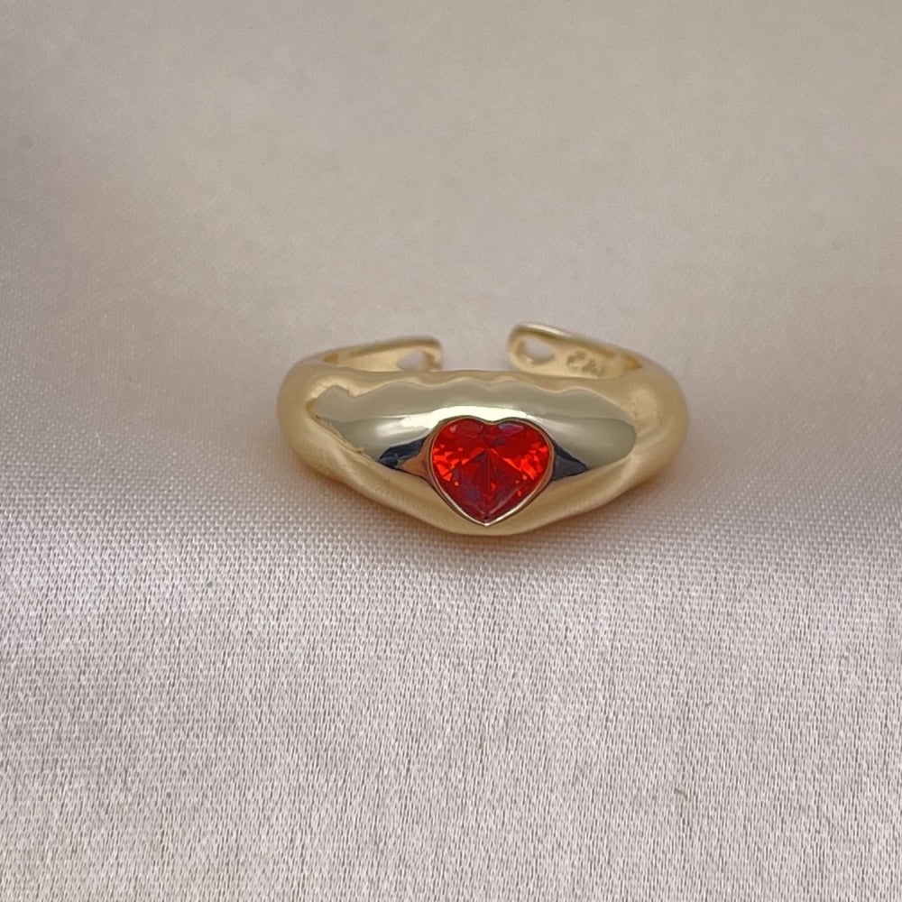 Oro Laminado Multi Stone Ring, Gold Filled Style Heart Design, with Garnet Cubic Zirconia, Polished, Golden Finish