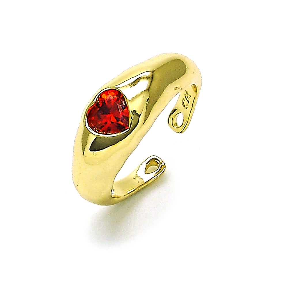 Oro Laminado Multi Stone Ring, Gold Filled Style Heart Design, with Garnet Cubic Zirconia, Polished, Golden Finish