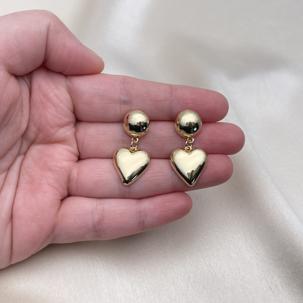 Oro Laminado Dangle Earring, Gold Filled Style Heart Design, Polished, Golden Finish