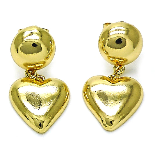 Oro Laminado Dangle Earring, Gold Filled Style Heart Design, Polished, Golden Finish