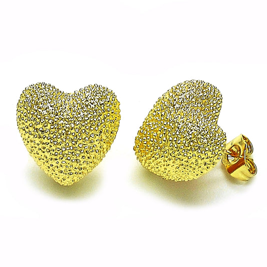 Oro Laminado Stud Earring, Gold Filled Style Heart Design, Matte Finish, Golden Finish