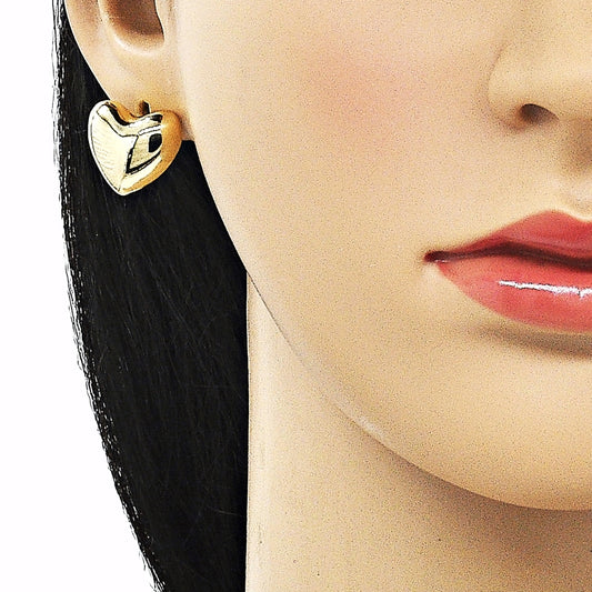 Oro Laminado Stud Earring, Gold Filled Style Heart Design, Polished, Golden Finish