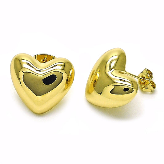 Oro Laminado Stud Earring, Gold Filled Style Heart Design, Polished, Golden Finish