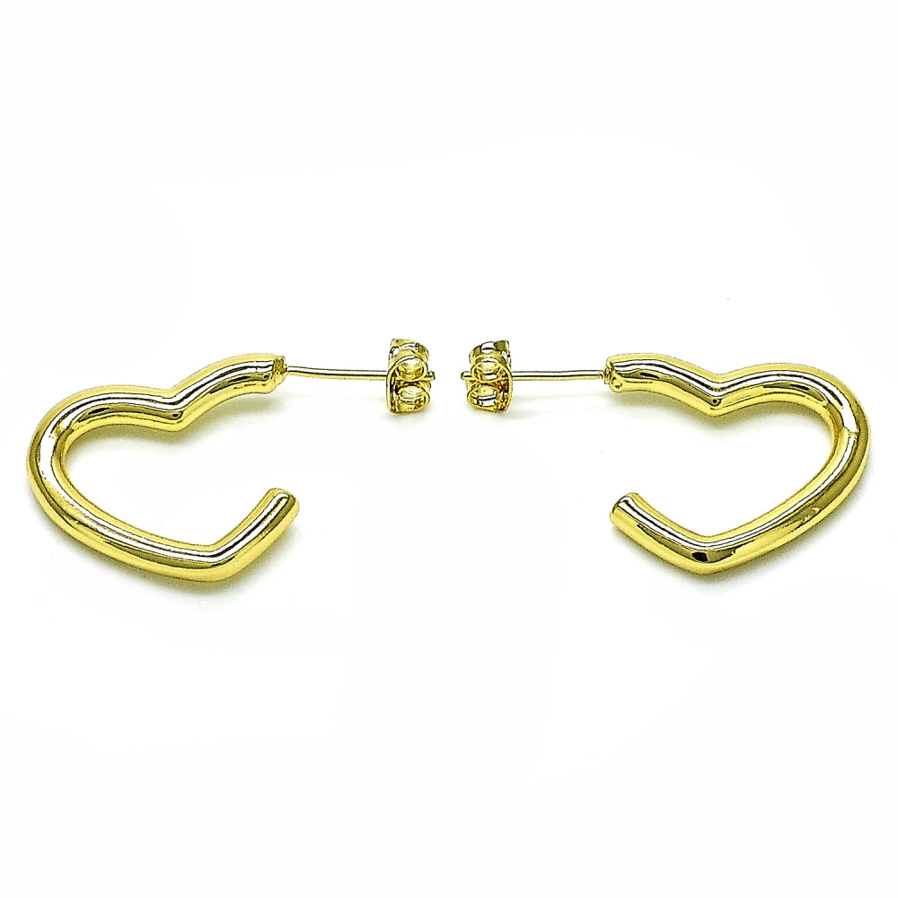 Oro Laminado Stud Earring, Gold Filled Style Heart Design, Polished, Golden Finish