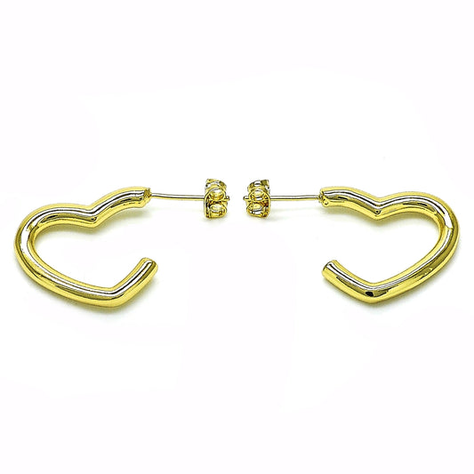 Oro Laminado Stud Earring, Gold Filled Style Heart Design, Polished, Golden Finish