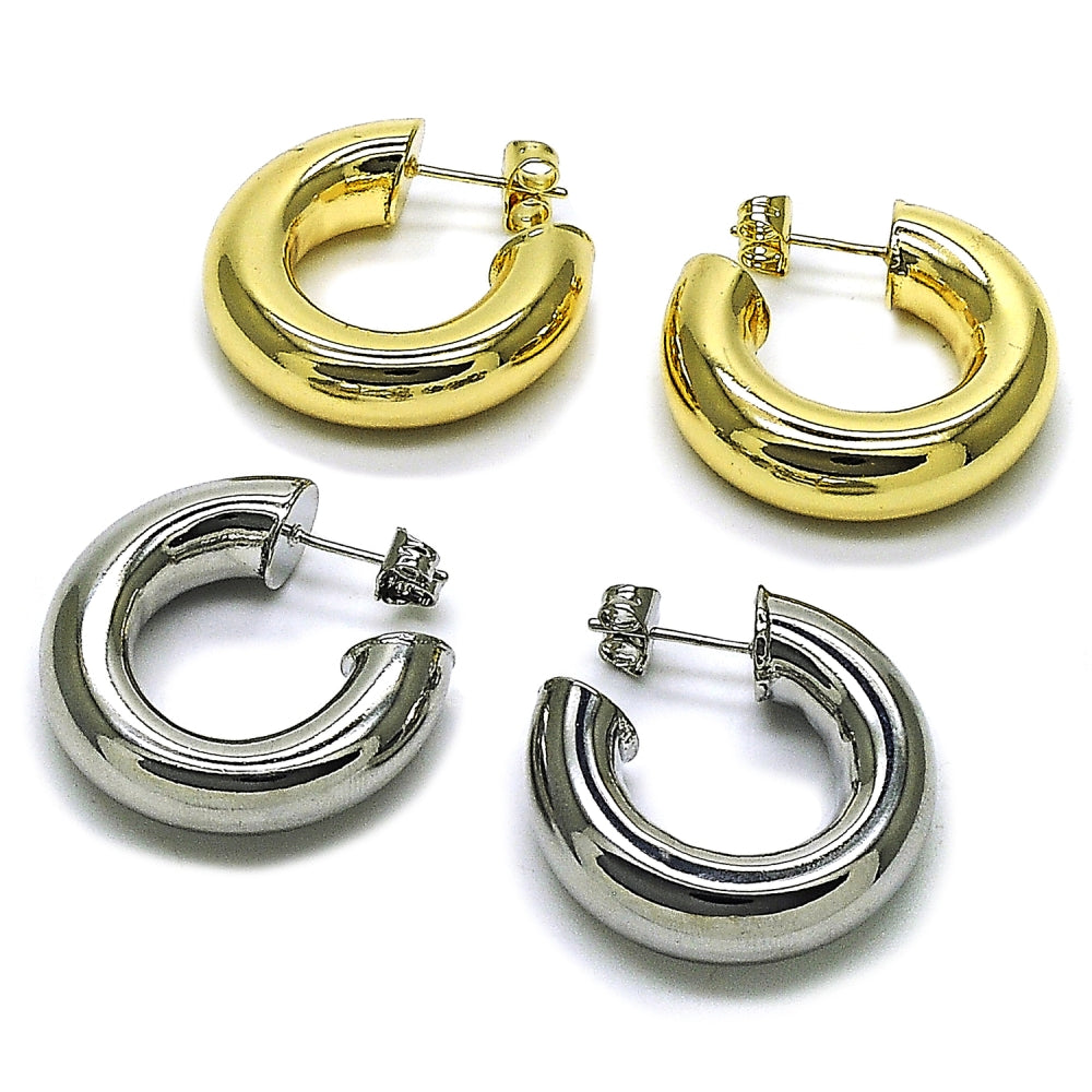 Oro Laminado Medium Hoop, Gold Filled Style Hollow Design, Polished, Golden Finish
