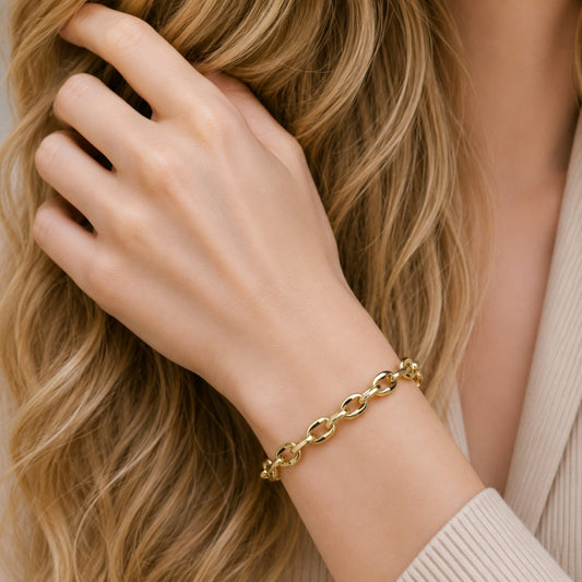 Oro Laminado Fancy Bracelet, Gold Filled Style Puff Mariner Design, Polished, Golden Finish