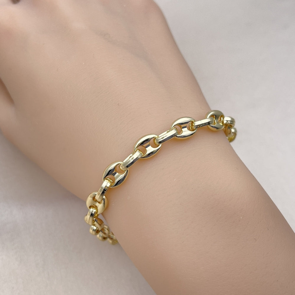 Oro Laminado Fancy Bracelet, Gold Filled Style Puff Mariner Design, Polished, Golden Finish