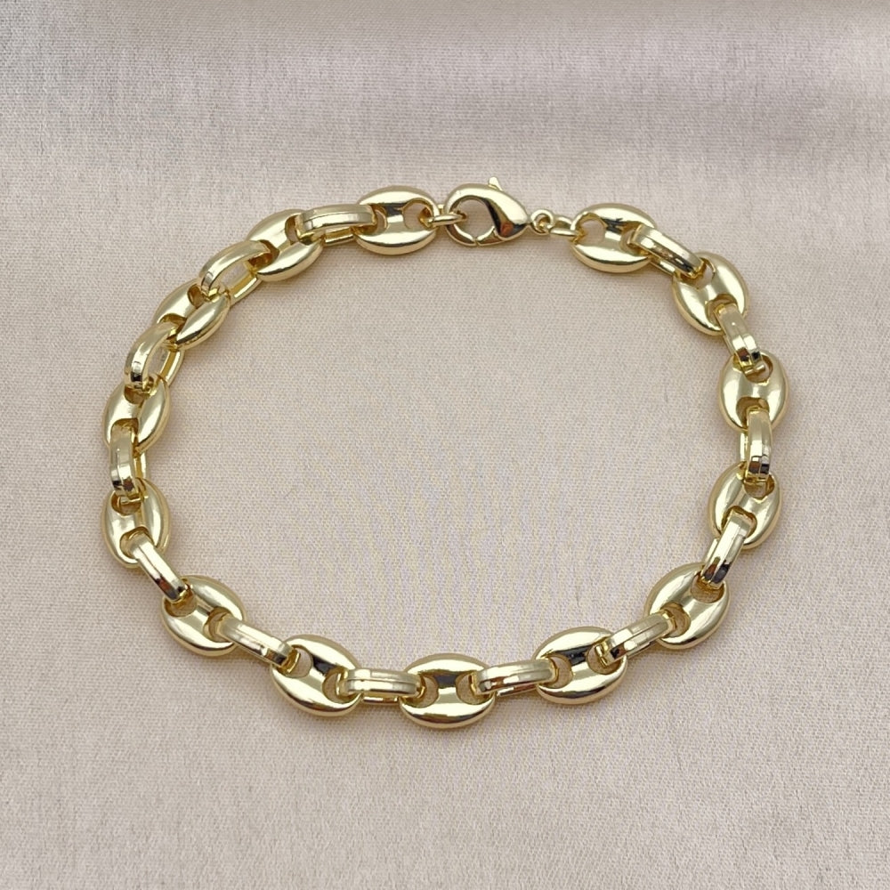 Oro Laminado Fancy Bracelet, Gold Filled Style Puff Mariner Design, Polished, Golden Finish