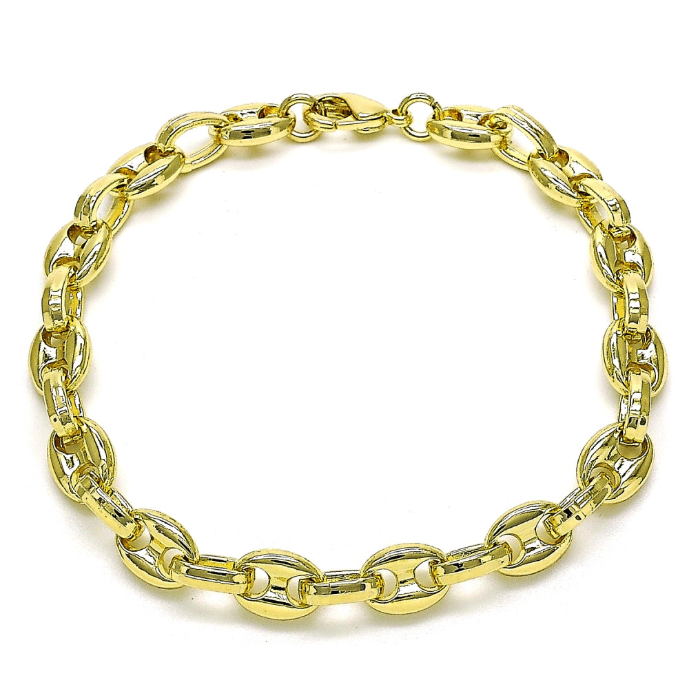 Oro Laminado Fancy Bracelet, Gold Filled Style Puff Mariner Design, Polished, Golden Finish