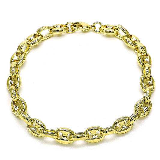 Oro Laminado Fancy Bracelet, Gold Filled Style Puff Mariner Design, Polished, Golden Finish