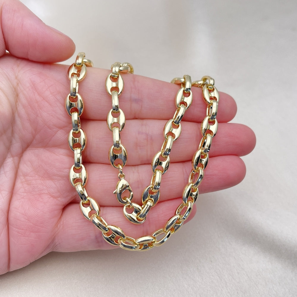 Oro Laminado Fancy Necklace, Gold Filled Style Puff Mariner Design, Polished, Golden Finish