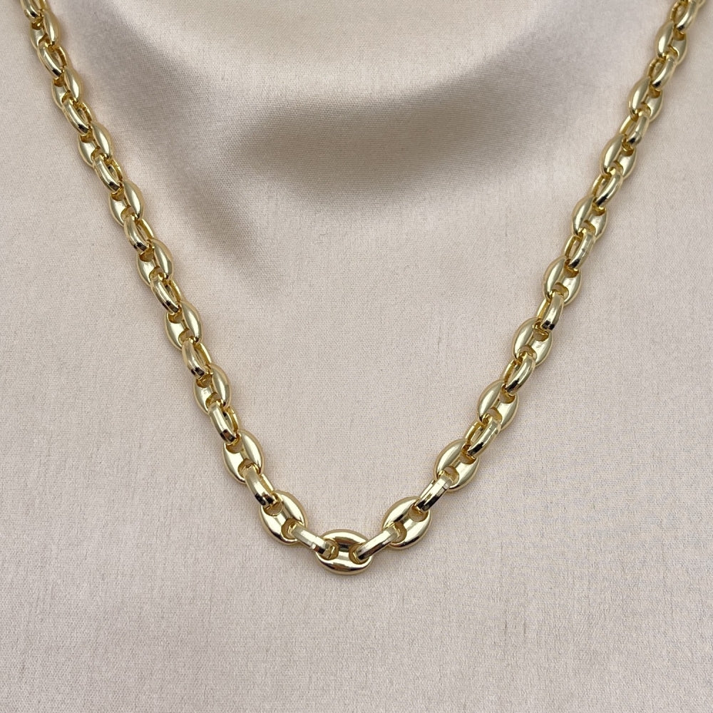 Oro Laminado Fancy Necklace, Gold Filled Style Puff Mariner Design, Polished, Golden Finish