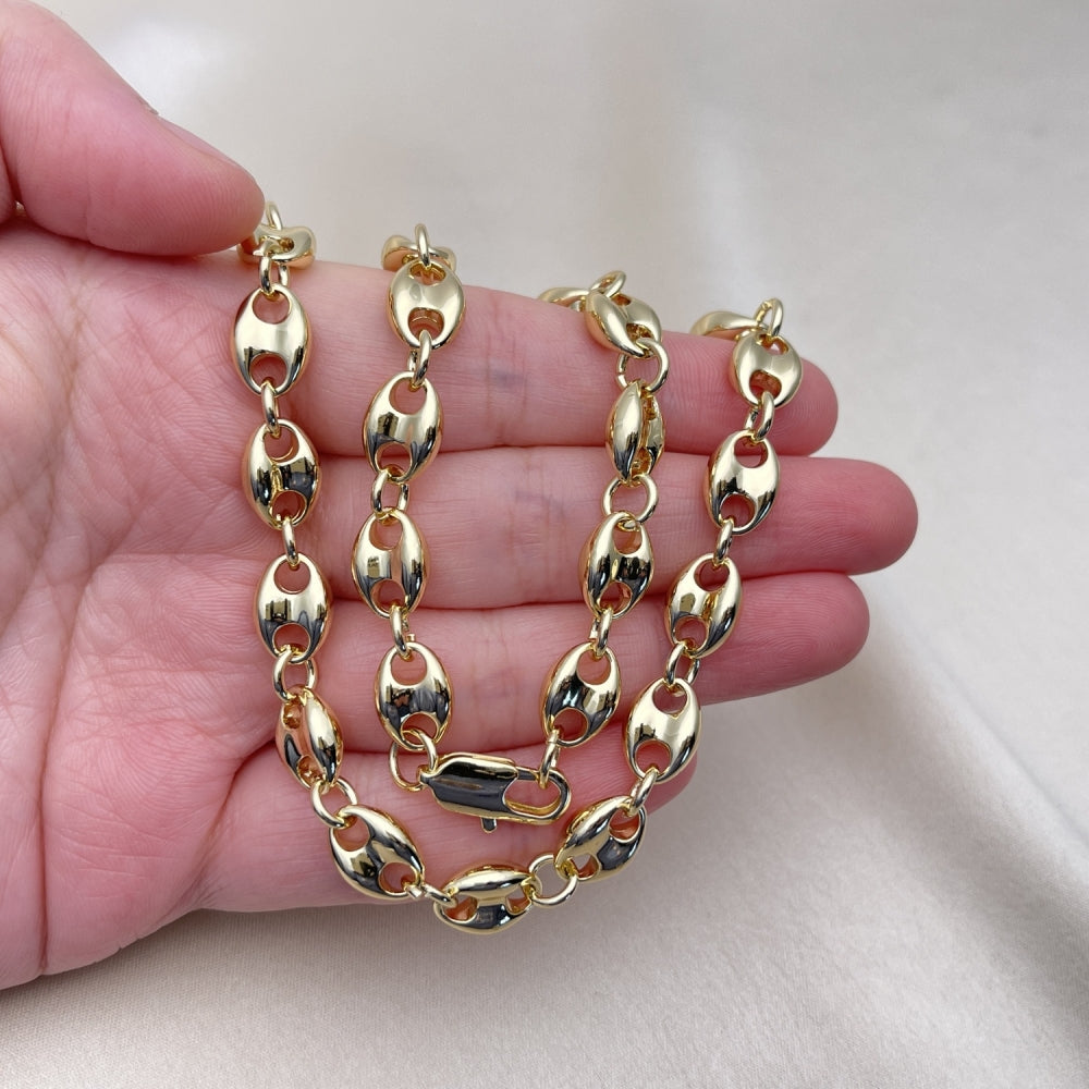 Oro Laminado Fancy Necklace, Gold Filled Style Puff Mariner Design, Polished, Golden Finish