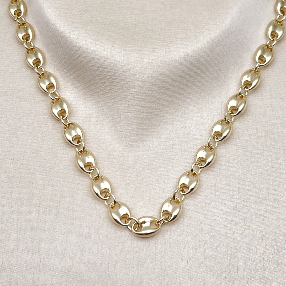 Oro Laminado Fancy Necklace, Gold Filled Style Puff Mariner Design, Polished, Golden Finish
