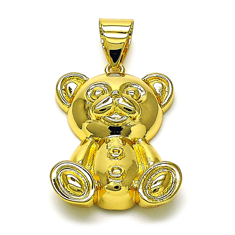 Oro Laminado Fancy Pendant, Gold Filled Style Teddy Bear Design, Polished, Golden Finish